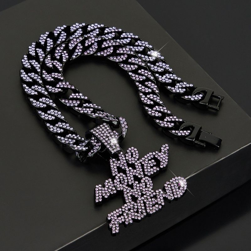 Fashion Brand Full Diamond Necklace Jewelry Versatile For Men And Women Hip Hop English Letter Single Pendant_voghion.com