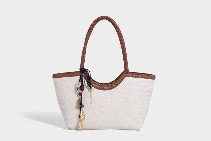 Borsa tote in pelle intrecciata con tasca interna, borsa a tracolla di grande capacità per uso quotidiano, shopping, viaggi - Design marrone chic_voghion.com