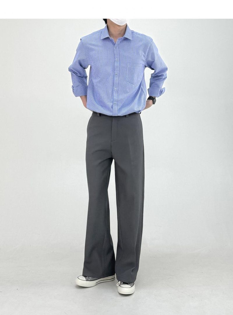 Bequeme TR Blend A-Linien-Hose für Herren mit geradem, lockerem Schnitt, lässige Bürohose – hohe Taille, knitterfrei, Stretch-Stoff (Schwarz, Grau, Weiß)_voghion.com