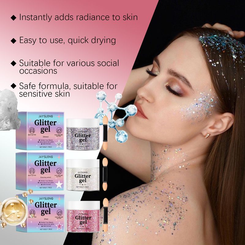 Jaysuing bleščeči gel serija z diamantnimi bleščicami za telo in obraz ustvari sijoč tridimenzionalni make-up_voghion.com