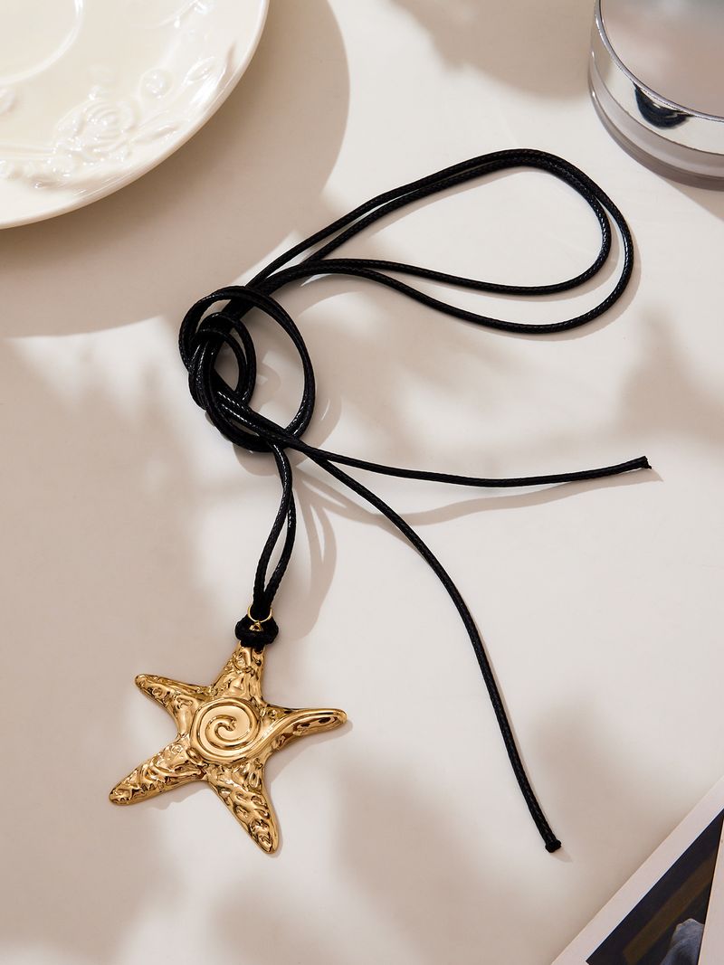 Sugar Cube Niche Retro Irregular Starfish And Patrick Star Pendant Long Leather Rope Sweater Chain Sweet And Cool Exaggerated Clavicle Chain_voghion.com