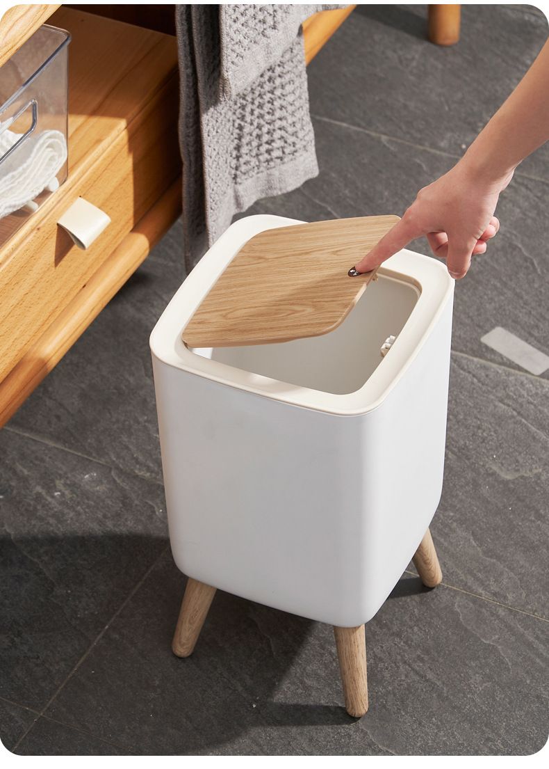 Pattumiera quadrata da 10 litri con coperchio a pressione – Design leggero e antipiega per casa e ufficio (finitura effetto legno, plastica robusta, facile da pulire)_voghion.com