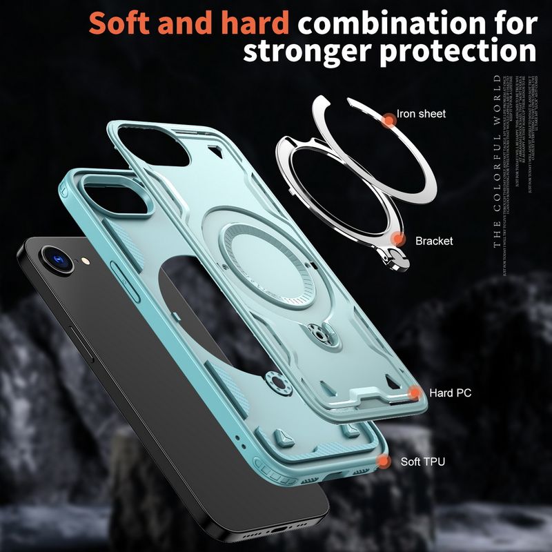 Custodia per telefono con carica wireless e magnete ad anello in metallo per iPhone 16E, 16 Max, 15, 14 + 13 Pro, 12, 11._voghion.com