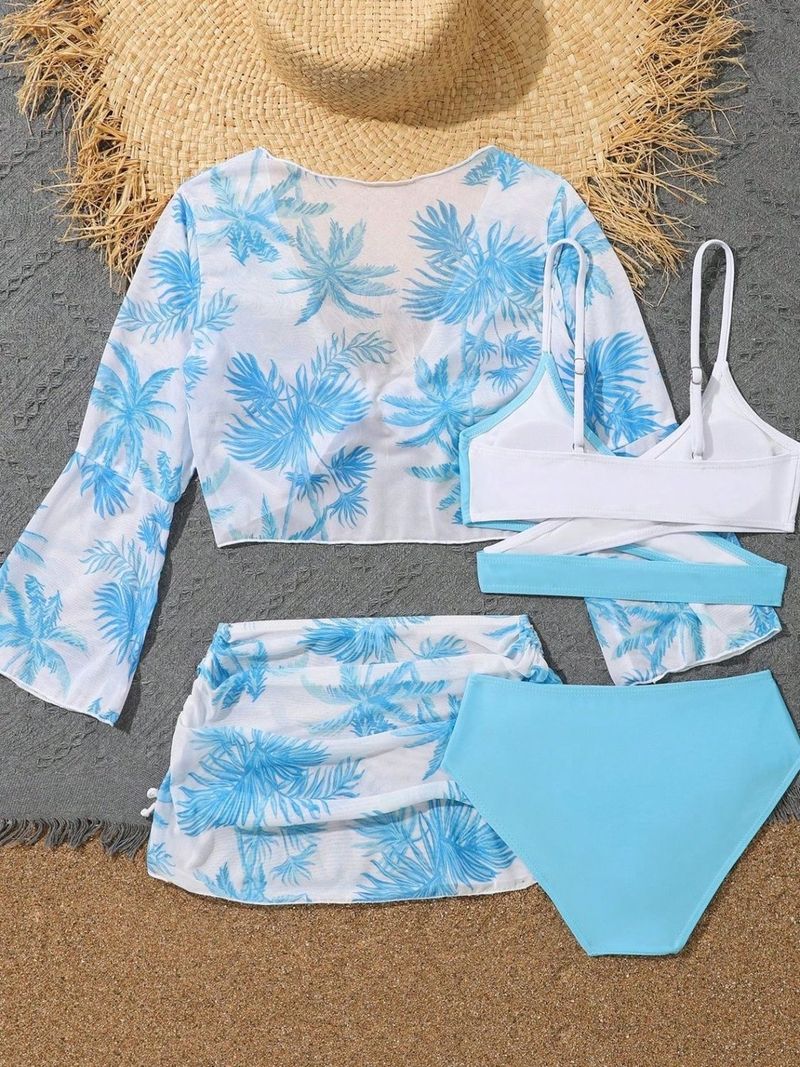 Maillot de bain bikini taille haute 4 pièces New Style pour grands enfants_voghion.com