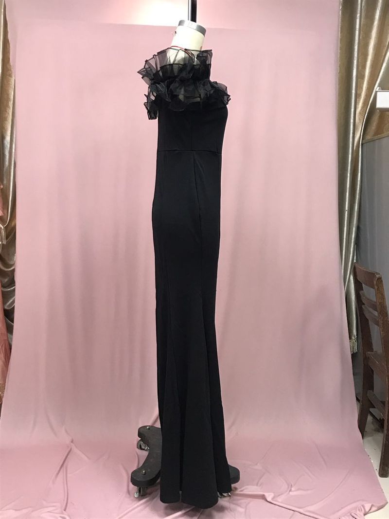 Abbigliamento da donna Primavera Cintura elastica lavorata a maglia Foglia di loto Una spalla Piccola coda Gonna lunga Vestito_voghion.com
