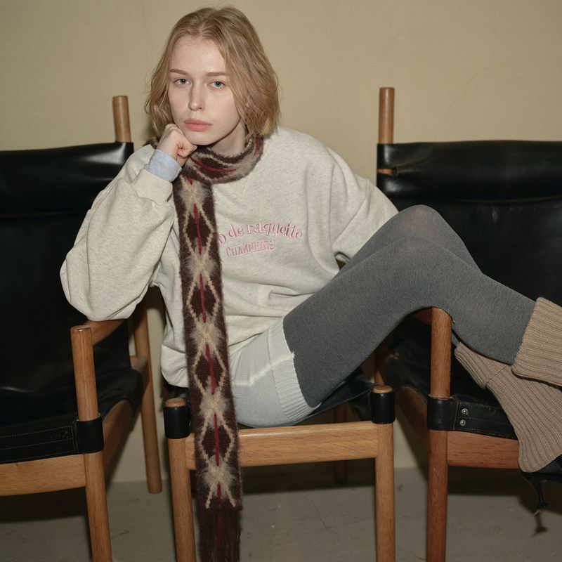 Sciarpa sottile e stretta lavorata a maglia con rombi infilati, realizzata a mano, da donna, con collo spazzolato decorativo, per lo stile invernale_voghion.com
