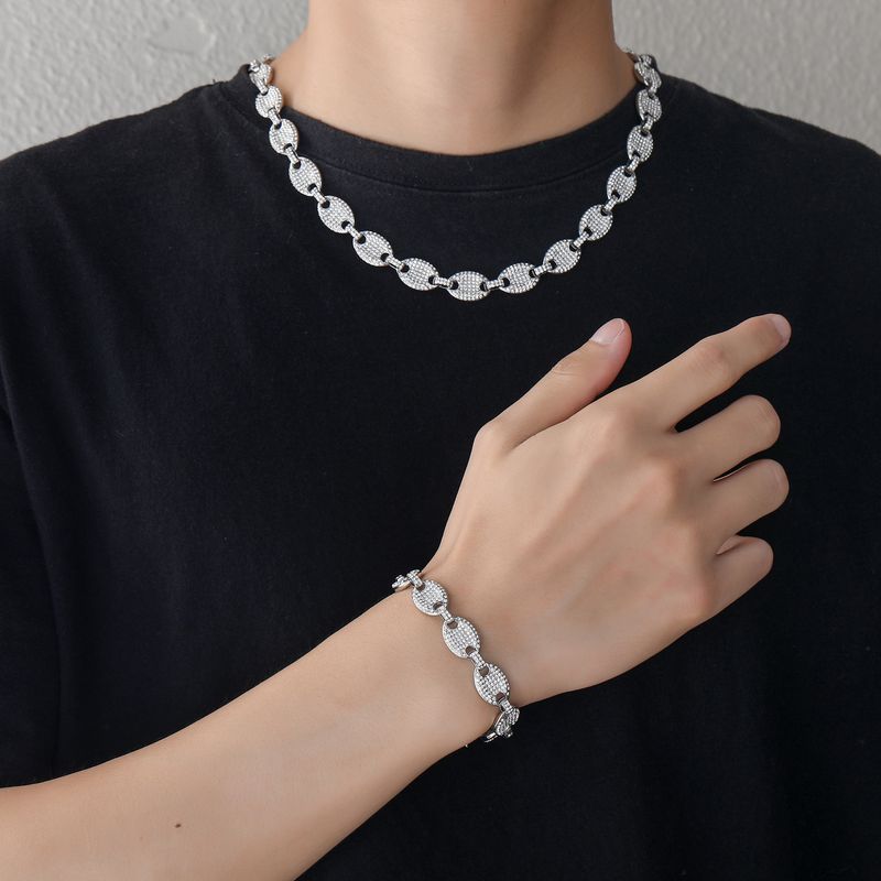 Jewelry Cuban 12mm Alloy Pig Nose Men's Diamond Set Bracelet_voghion.com