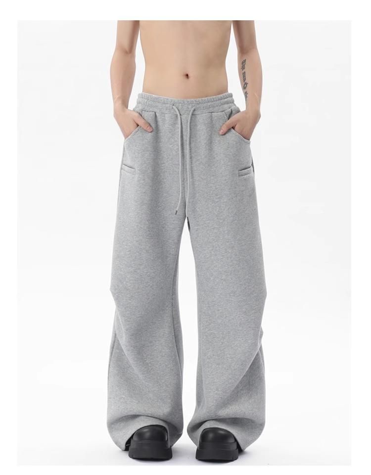 Herren Cargo-Jogginghose mit gerader, lockerer Passform – Schwere Polyester-Jogginghose mit Kordelzug in der Taille, vielseitige Streetwear in Grau_voghion.com