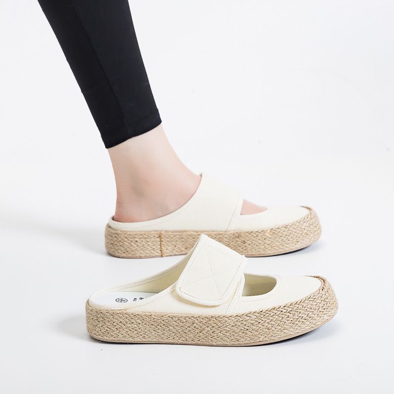 Halber Slipper 2024 neue Sommernische, vielseitiger, lässiger Klettverschluss ohne Absatz, Segeltuchschuhe mit halber Stütze, Damenschuhe_voghion.com