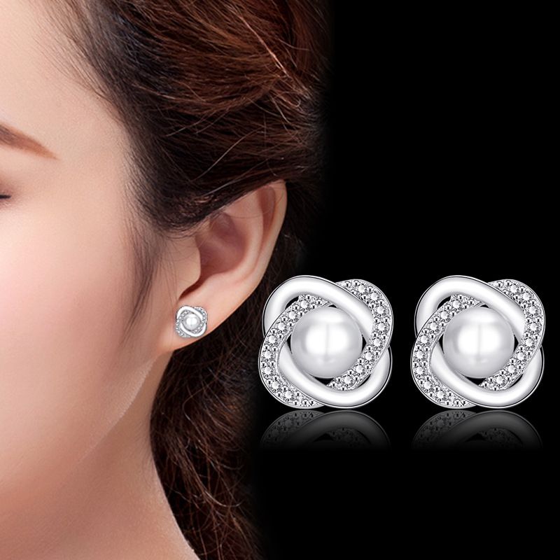 Qiaolanxuan Zilveren Naald Zuid-Korea Oostpoort Roterende Zirkoon Parel Oornagel Mode Vrouwen Ooraccessoires_voghion.com