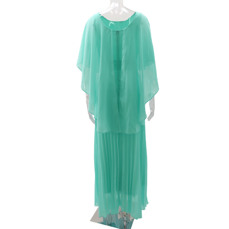 Women's solid-color shawl evening gown high-waisted chiffon pleated dress_voghion.com