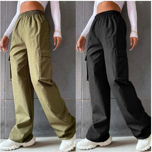 Damenbekleidung Gürtellose, hohe Taille, weites Bein, gerade, lockere Freizeithose_voghion.com