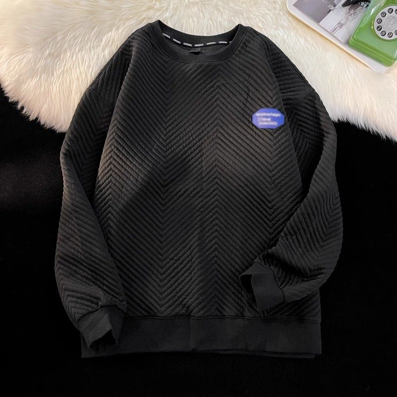 Spring And Autumn Simple Long Sleeved T-shirt Trendy Loose Round Neck Hoodie Men's Versatile Casual Base Shirt Clothes_voghion.com
