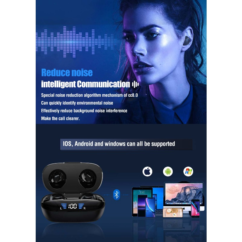 Słuchawki douszne T9 TWS Bluetooth Bezprzewodowe słuchawki douszne z redukcją szumów Słuchawki sportowe bez użycia rąk do urządzeń Apple z systemem Android i Huawei_voghion.com