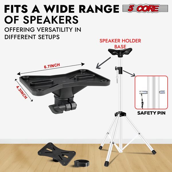 5 Core Speaker Stand Tripod Floor Heavy Duty Adjustable Up To 72 Inch DJ Studio Monitor Stands Pole Mount - SS HD WH BAG_voghion.com