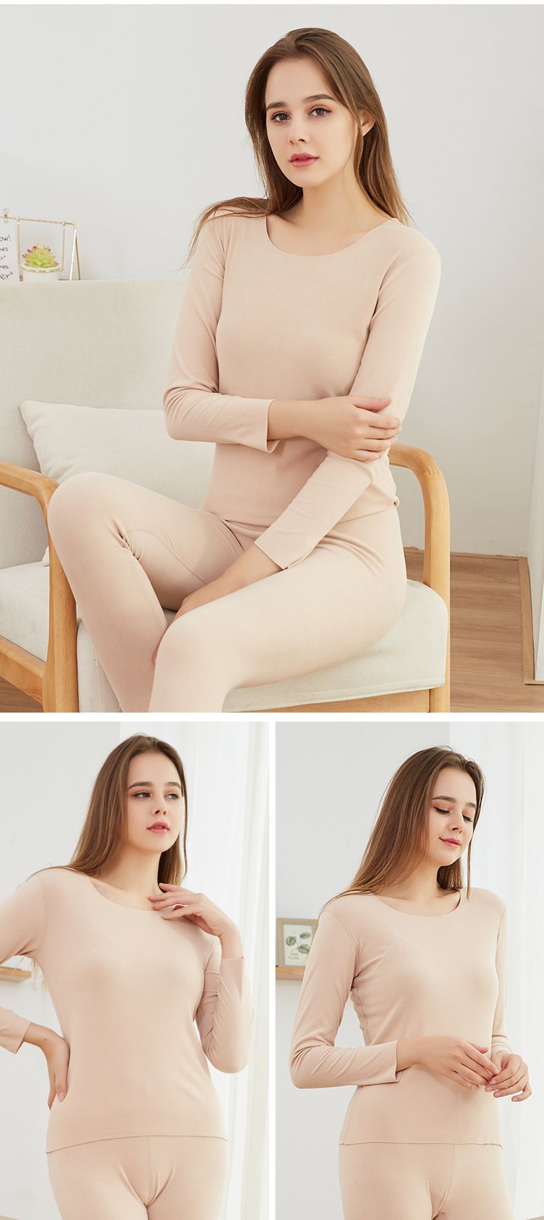 Slim-Fit doppelseitiger Samt-Langunterhosenanzug für Damen, spurlose Thermounterwäsche aus deutschem Samt mit Heizgrundierung_voghion.com