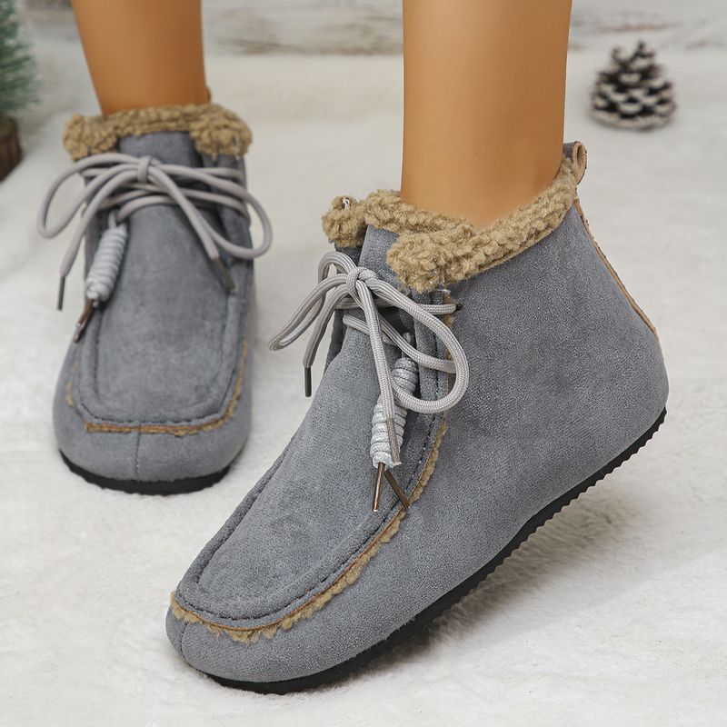 2025 New Large Size Wool Short Cotton Shoes For Women Winter Fleece-Lined Casual Warm Lace-Up Snow Boots_voghion.com