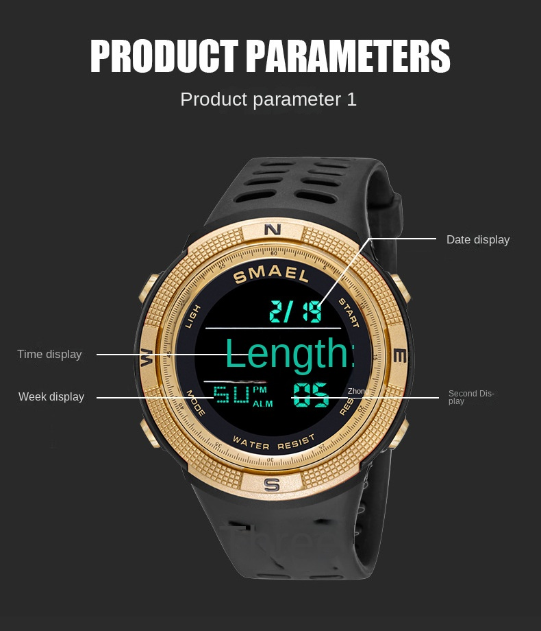 2023 new single-display digital watch leisure waterproof outdoor sports electronic watch men and women student watch_voghion.com