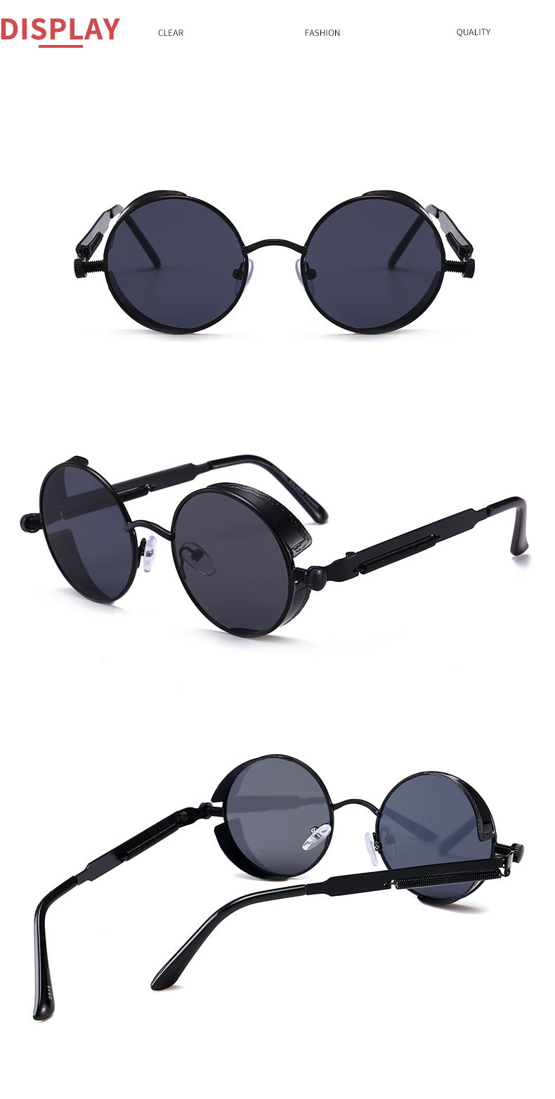 Unisex Steampunk Brille Modische Runde Sonnenbrille Retro Brille Trendy trendige Sonnenbrille für Männer und Frauen_voghion.com