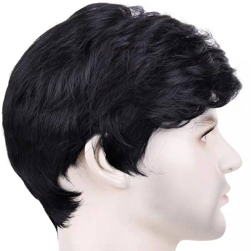 Extensions de cheveux, franges latérales séparées, perruques courtes pour hommes, perruques en fibre chimique à haute température, fabricants de perruques_voghion.com