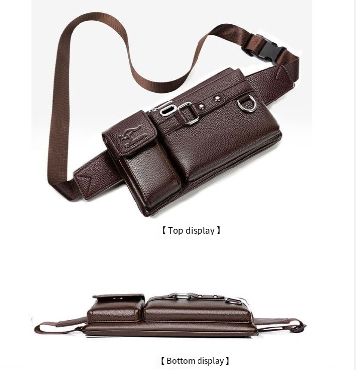 Krūškurvja soma Vīriešu ādas tekstūras ūdensnecaurlaidīga jostasvieta Trend Lielas ietilpības daudzfunkcionāla Crossbody soma_voghion.com