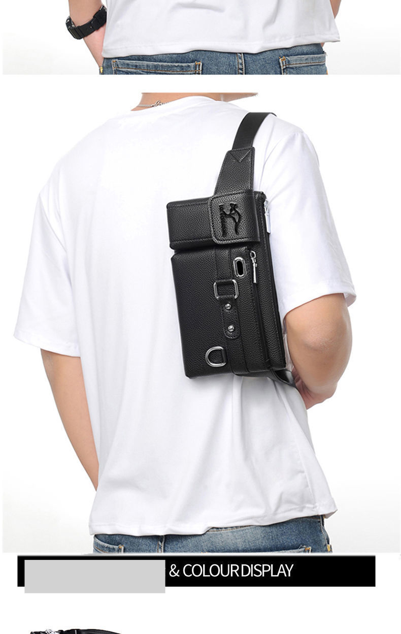 Krūškurvja soma Vīriešu ādas tekstūras ūdensnecaurlaidīga jostasvieta Trend Lielas ietilpības daudzfunkcionāla Crossbody soma_voghion.com