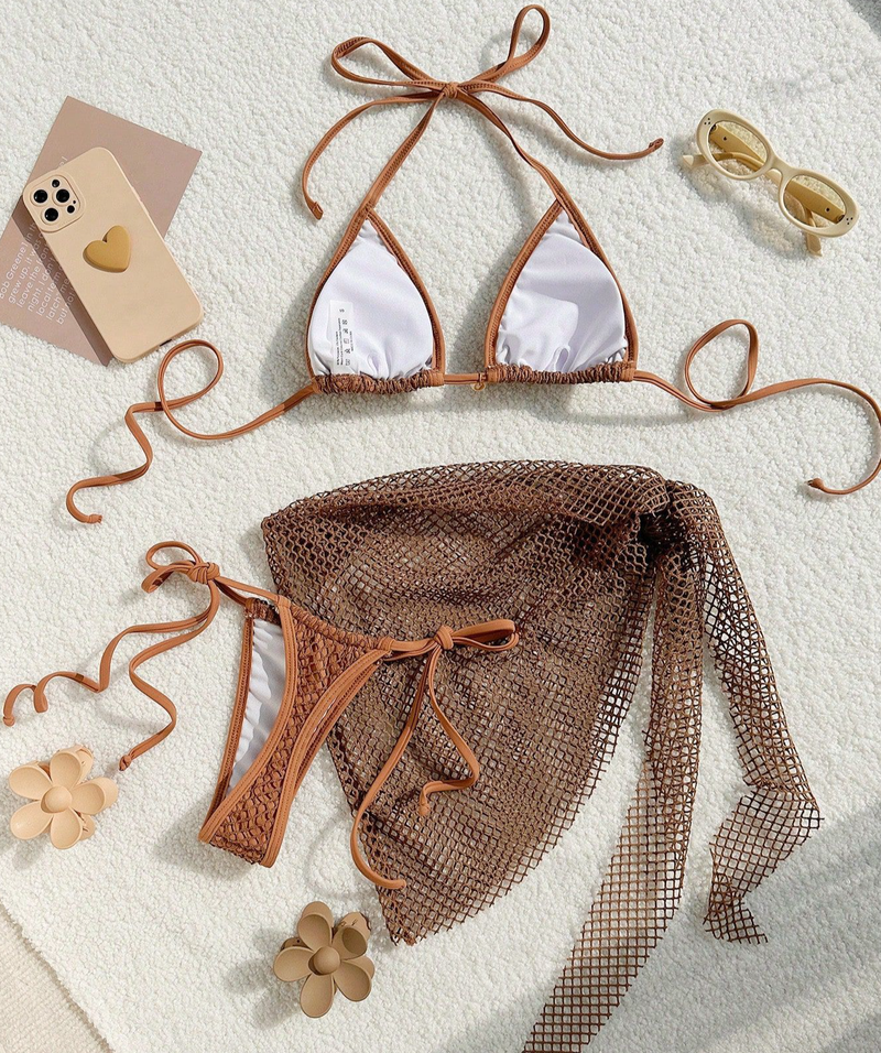 Women's Clothing Bikini Swimsuit Mesh Three Piece Split Bikini Swimsuit_voghion.com
