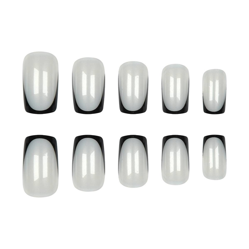 Elegant French Black Tip Press-On Nails - Reusable Fake Nails With Glue & Gel Pads - Natural-Looking False Nails For Women_voghion.com