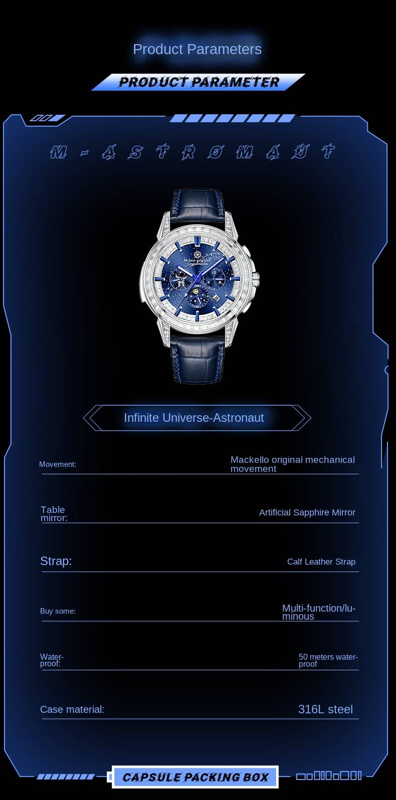 McLaro Infinite Universe Collection 'Astronaut': Men's Automatic Watch With Blue Dial And Genuine Leather Strap. A Classic & Versatile Timepiece_voghion.com