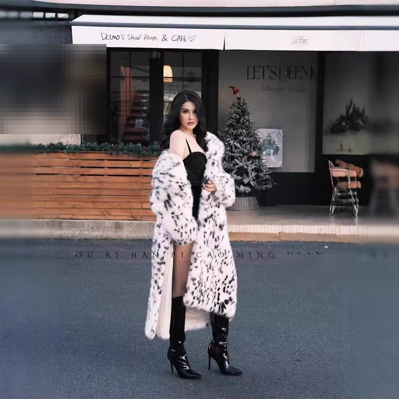 Luxuriöser Kunstfuchspelzmantel für Damen, lang, Plüsch, Leopardenmuster, Blazerjacke mit Revers, warme Wintermode_voghion.com