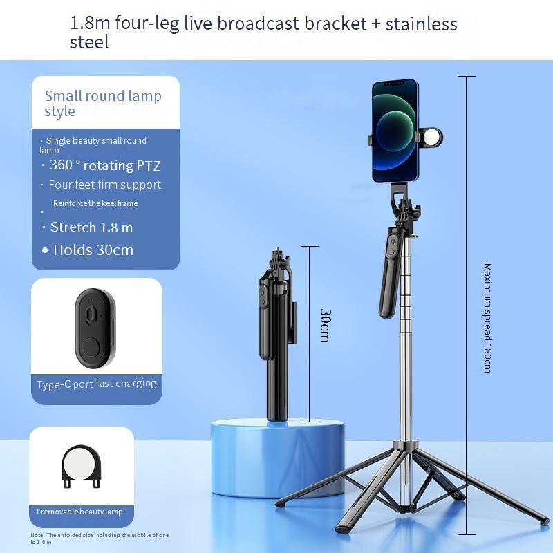 Treppiede gimbal per smartphone a 4 assi con Bluetooth, anti-vibrazione, selfie stick estensibile e luce di bellezza per streaming live e vlogging_voghion.com