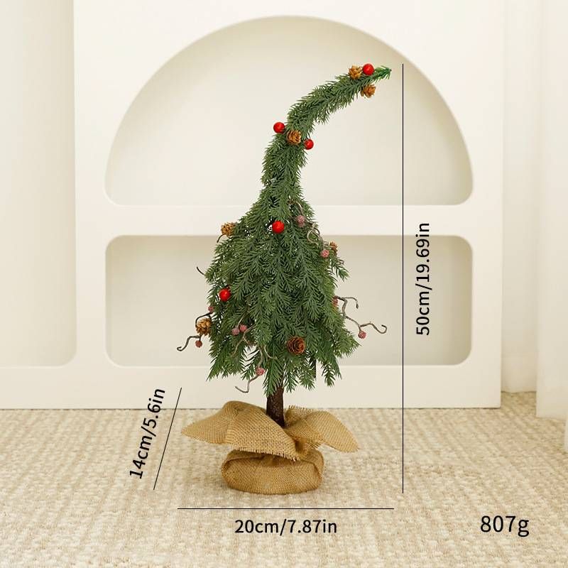 Sapin de Noël de table en plastique à cou courbé – 50 cm/63 cm, décoration de bureau pour les fêtes avec ou sans ornements (options blanc et vert, décoration festive peu encombrante)_voghion.com
