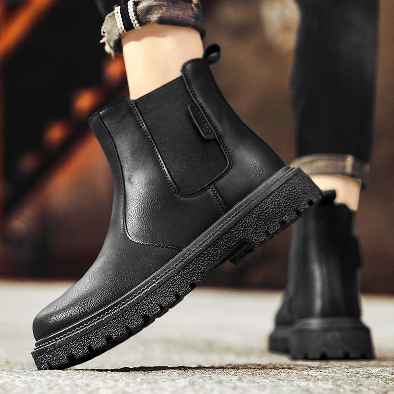 Bottes de sport décontractées en cuir PU pour hommes Bottines courtes de combat de couleur unie pour hommes_voghion.com