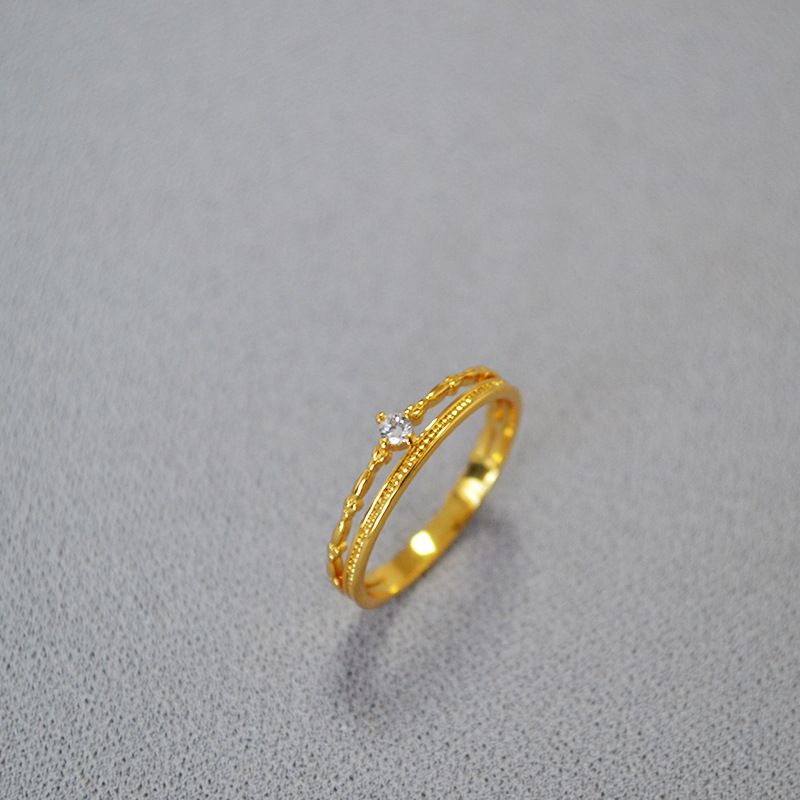 Niche Light Luxury Simple Double Layer Line Zircon Sparkling Brass Gold-Plated Stacking Thin Index Finger Ring_voghion.com