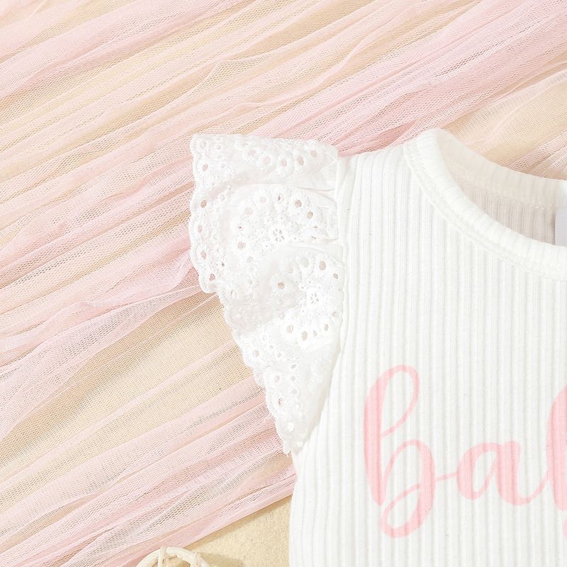 Adorabile completo da neonato composto da 3 pezzi con ricamo di lettere e stampa a fiocco, in morbida maglia di cotone, comodo ed elegante per neonati (0-12 mesi)_voghion.com