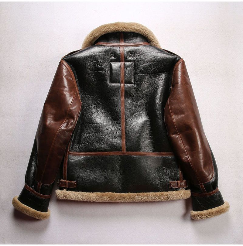 "Men's B6 Flight-Inspired Leather Jacket – Genuine Sheepskin, Retro Aviator Style, Warm & Stylish Winter Coat"_voghion.com