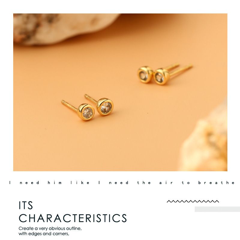 Sier Needle Zircon Female Temperament Simple Geometric Round Ear Bone Studs Mini Earrings_voghion.com