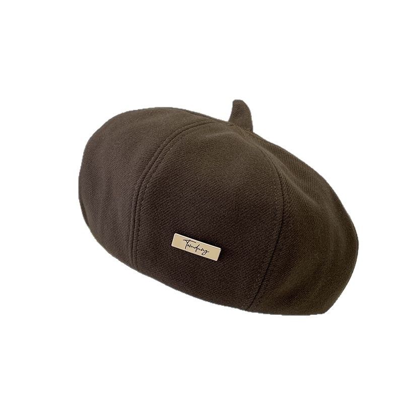 Vielseitige Baskenmütze für Damen, Herbst- und Wintermode, lässige Künstlermütze in Volltonfarbe, warmer koreanischer Kürbishut im Streetstyle_voghion.com