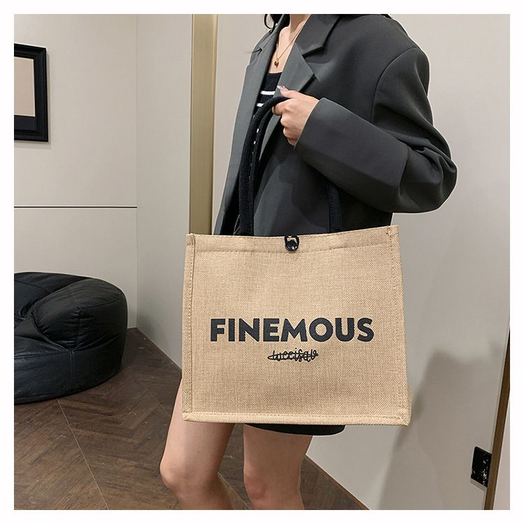 Beach Bag Thickened Large Capacity Linen Underarm Bag Shopping Bag Commuter Tote Bag Premium Casual Hand Bill Shoulder Bag Minimalism_voghion.com