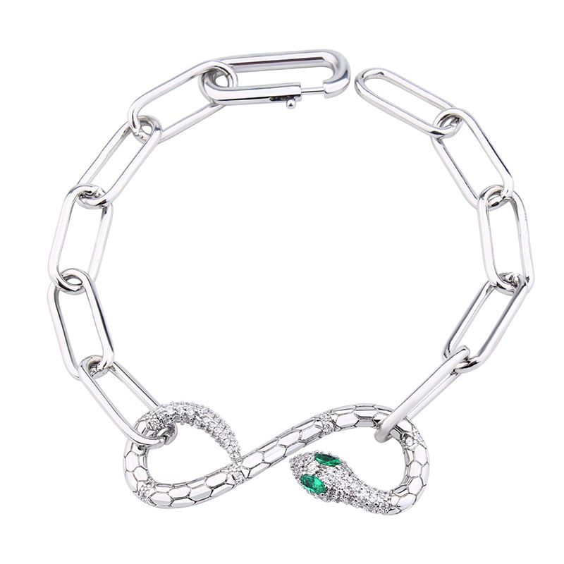 Bracciale creativo Möbius con serpente dagli occhi verdi, personalità hip-hop unisex, semplice, placcato oro, disponibile in due colori_voghion.com