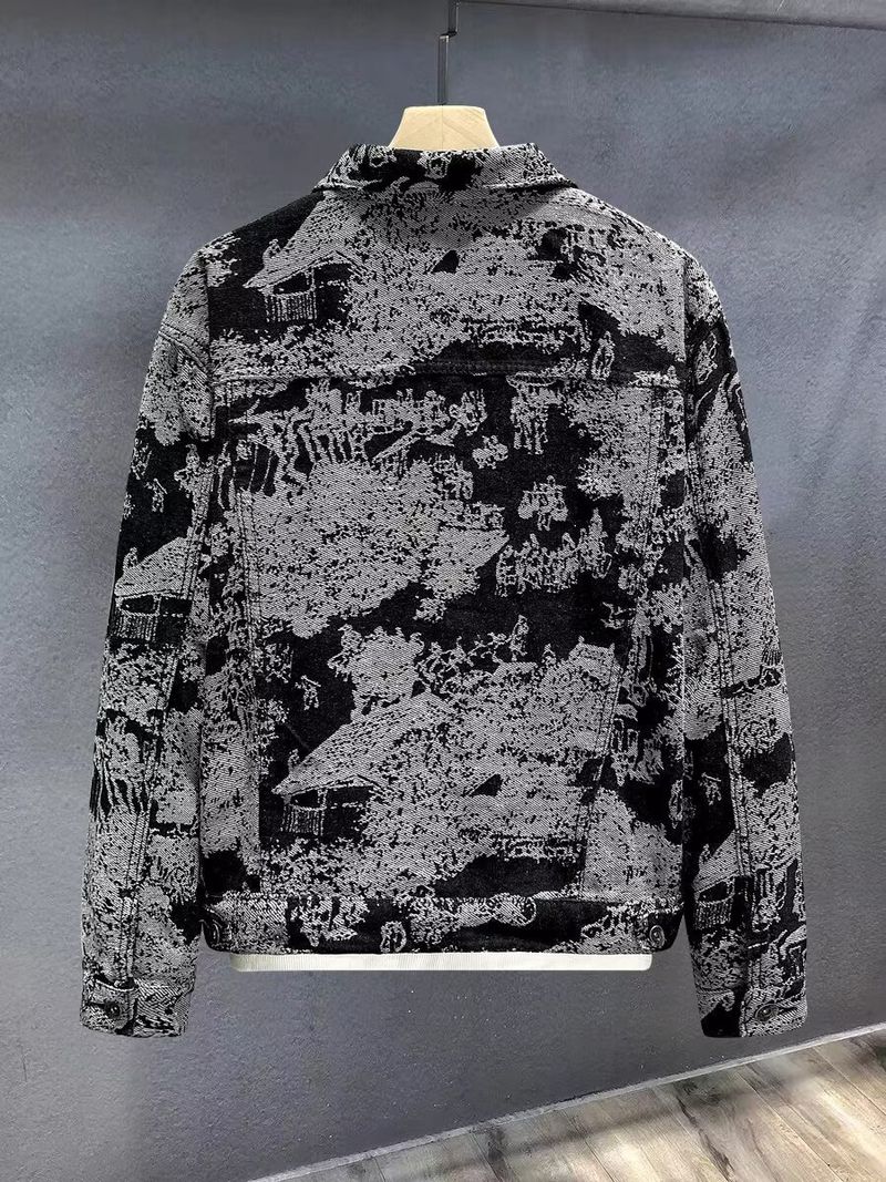 Veste en jean brodée pour homme - Manteau décontracté vintage au design élégant, coupe confortable pour un usage quotidien_voghion.com