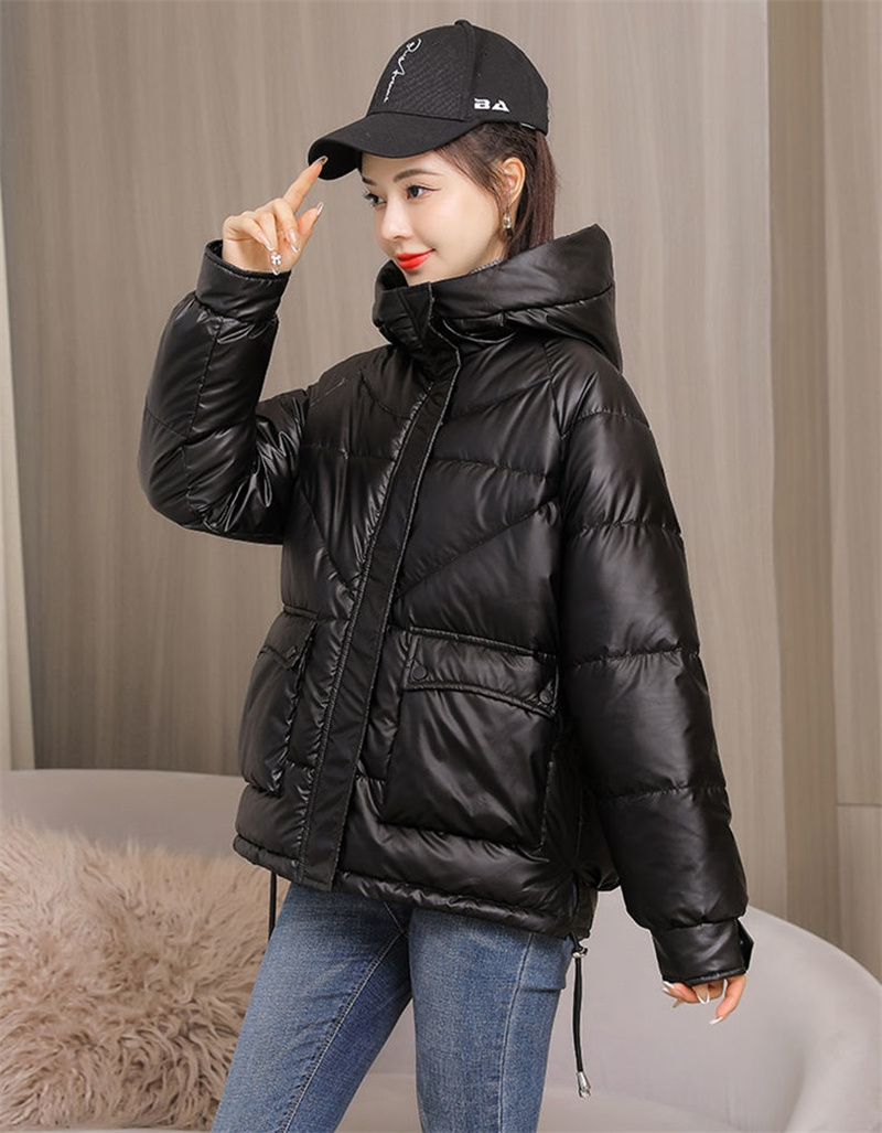 2023 nowych kobiet kurtka zimowa błyszcząca kurtka typu Parka luźny płaszcz podstawowy z kapturem bawełniane wyściełane kobiece parki kurtki studenckie_voghion.com