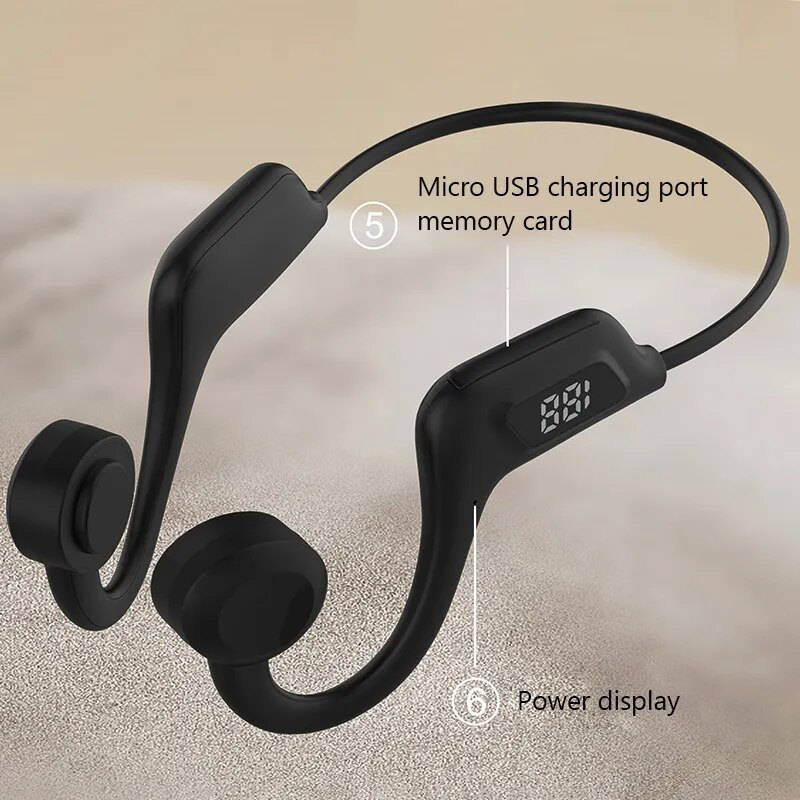 JS7 Cuffie a conduzione ossea Display a LED Auricolari con microfono Gancio per l'orecchio Auricolare Bluetooth Fone wireless_voghion.com
