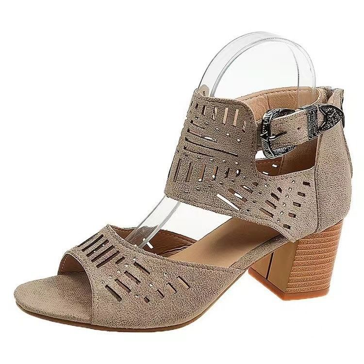 Neue Sandalen in Übergröße, Damen-Sandalen mit Strasssteinen und dickem Absatz, hochhackige Schnalle und Fischmaul_voghion.com