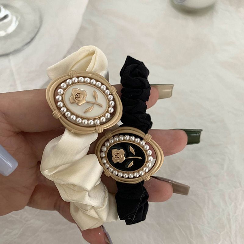 Anello per capelli in raso Blooming Colon, corda per capelli, accessori per capelli, stile coreano, perla, semplice corda per capelli, fermaglio per capelli_voghion.com