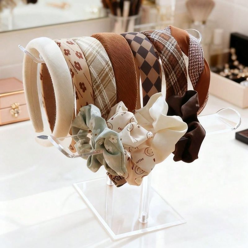 2 supports de cheveux en acrylique, organisateur transparent pour accessoires de cheveux et bandes de maintien, hauteur 20 cm_voghion.com