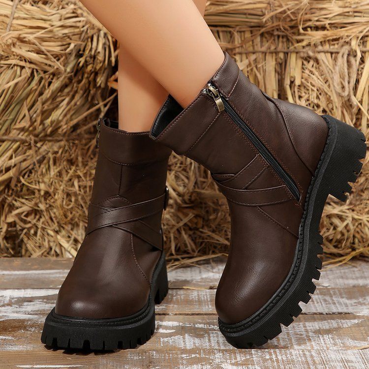 Vielseitige Damenstiefel mit dicker Sohle im britischen Stil für den Herbst 2024 sowie Denim-Martin-Stiefel für Kinder_voghion.com