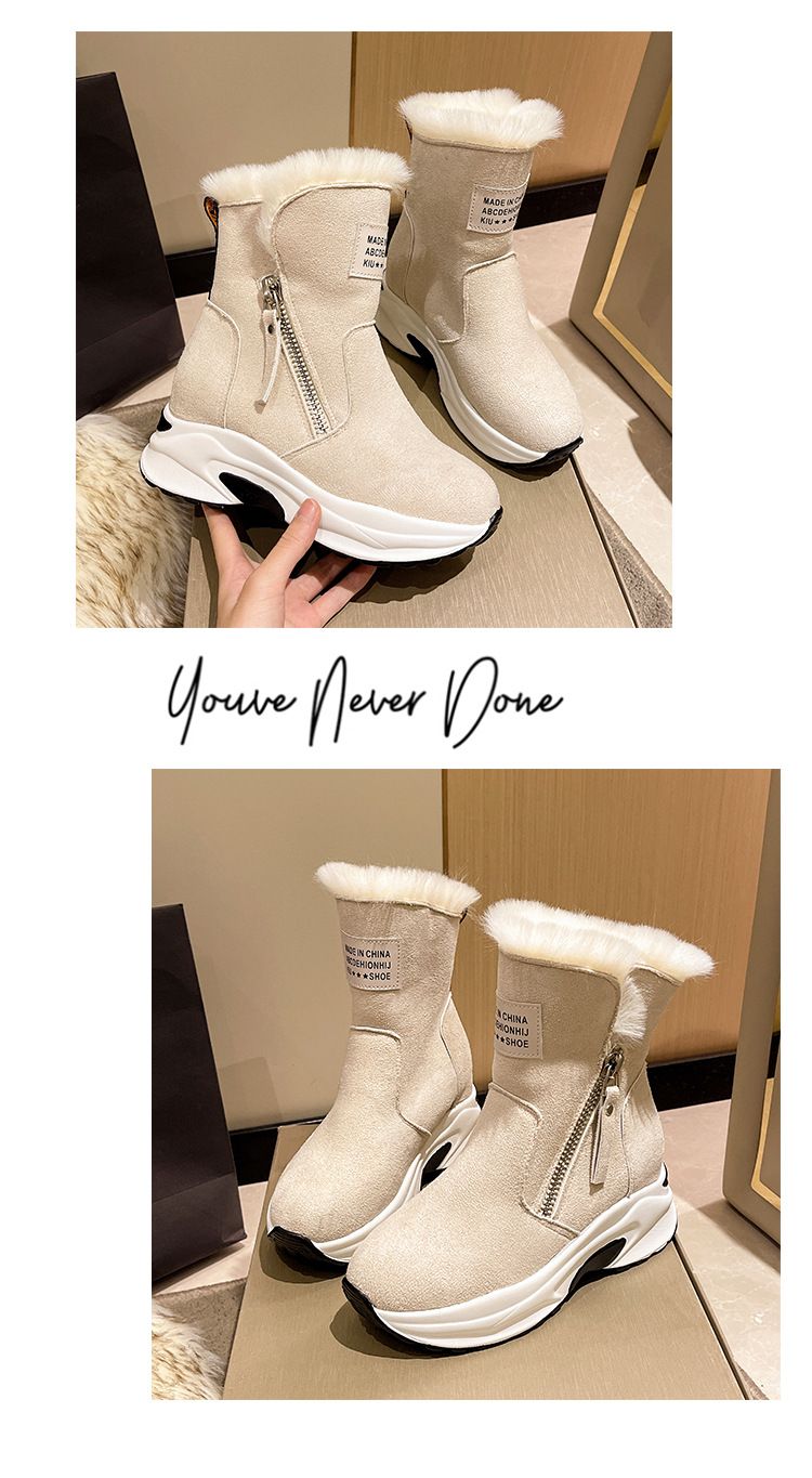 Women's Shoes Winter Snow Boots With Faux Fur Lining, Round Toe Slip-On Casual Shoes, Rubber Sole For Warmth And Comfort_voghion.com