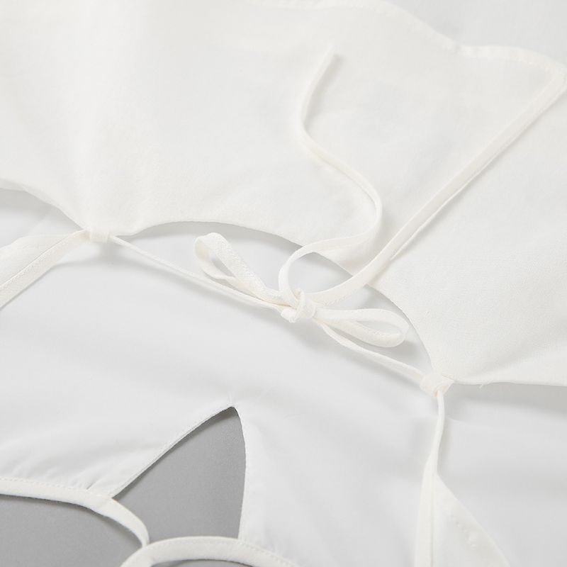 Cotton Linen Fashionable Sexy Backless Lace Up Set Spring And Summer 2025 New Item, Loose Flying Sleeve Top, Long Pants_voghion.com