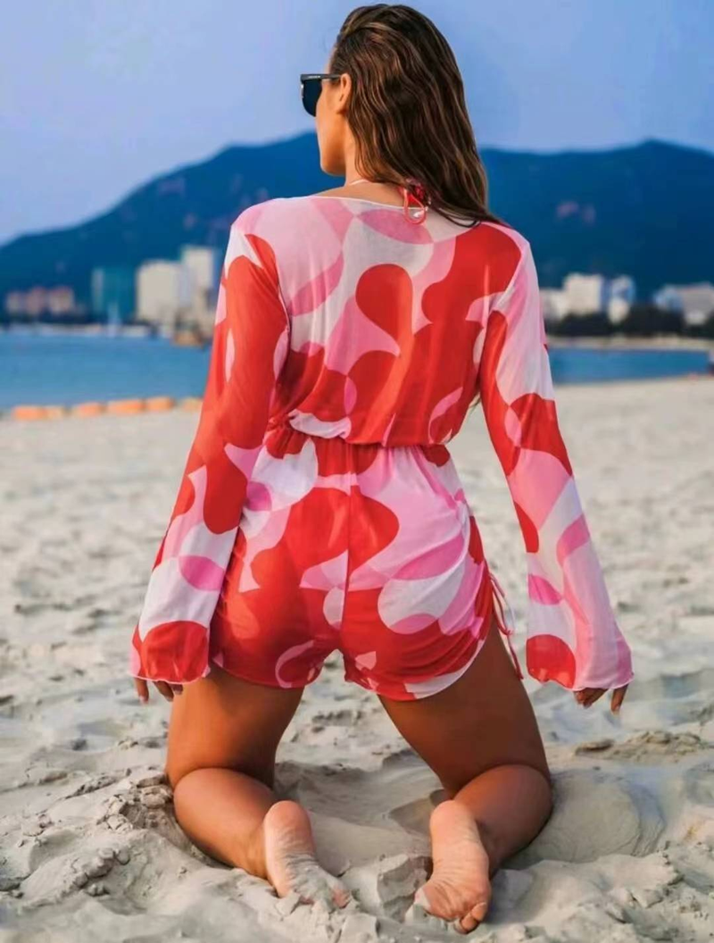 Traje de baño europeo nuevo de tres piezas 2024 Bikini de mujer Bikini de una pieza con manga larga y parte superior de malla_voghion.com